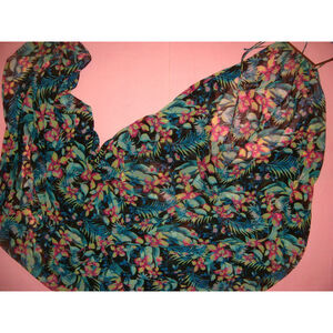 Victoria's Secret M cover up DRESS Green PINK yellow Flowers Orchid palm leaves